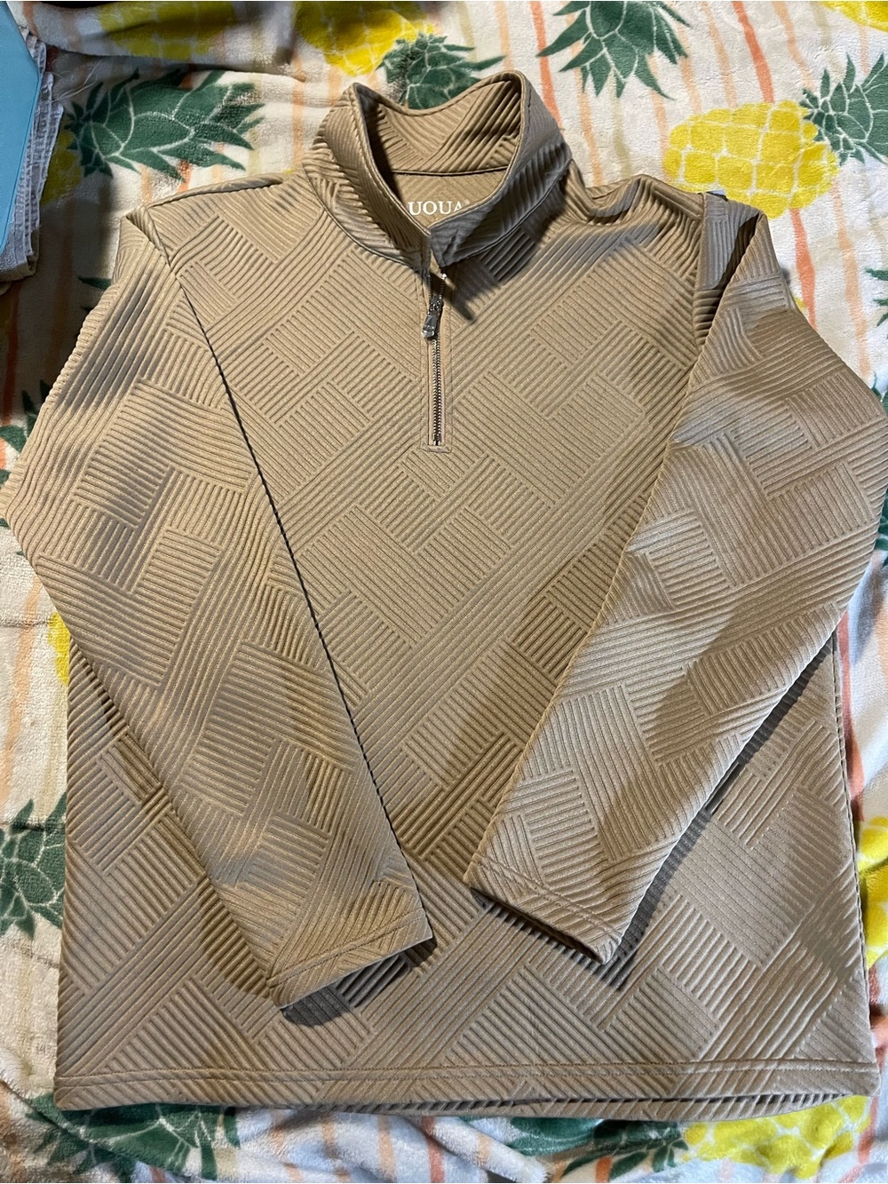 Men's Textured Quarter-Zip Sweater - Tan